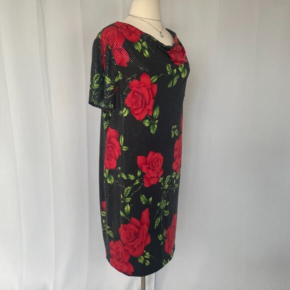 Vintage Midi Dress Plus Size 2XL 3XL Black Red Rose Floral Sparkle Romantic Y2K - Picture 6 of 15
